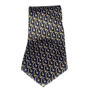 Trussardi Silk Tie Navy With Gold & Red Detail Electrical Lights Made In Italy